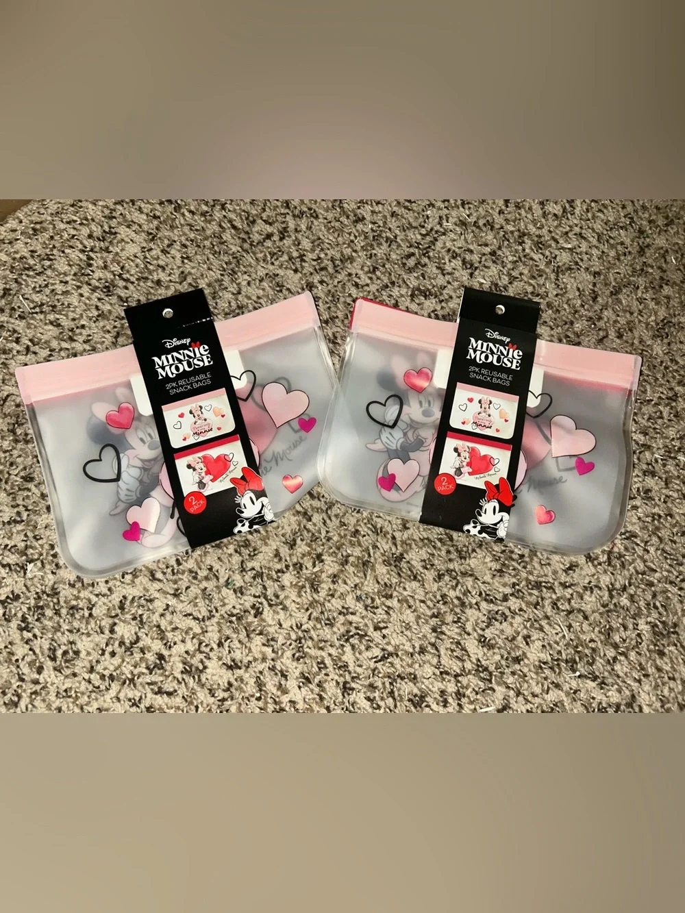 Disney Minnie Mouse Reusable Snack Bags - Pink and Red Heart Design